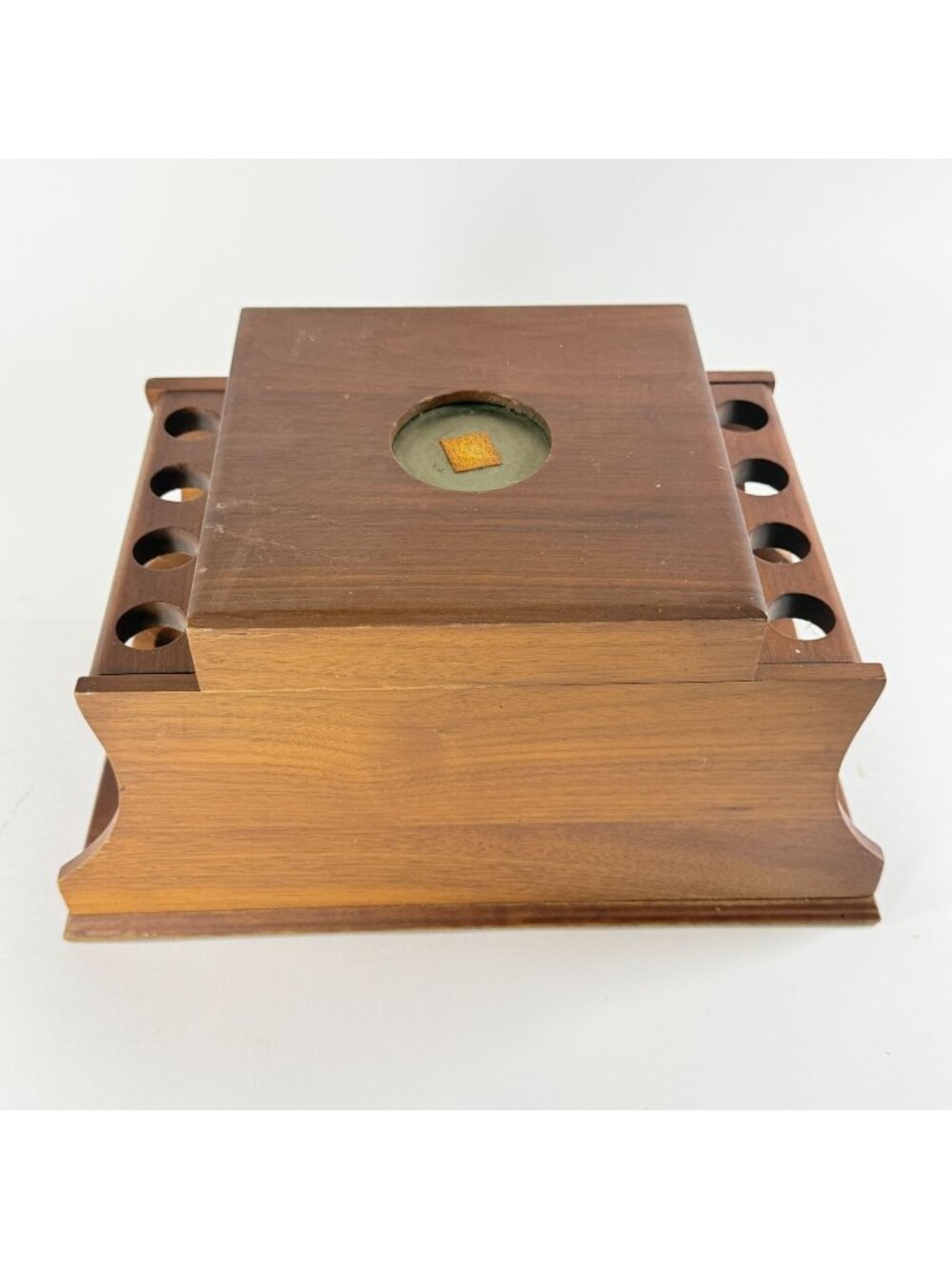 Vintage Wooden Storage Box w/ Holder Slots Humidor Missing
